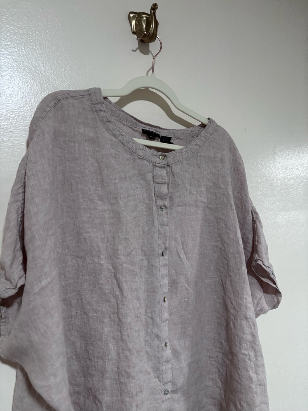 100% Linen Pale Taupe Relaxed Lagenlook Top by Tahari with Button Front XL